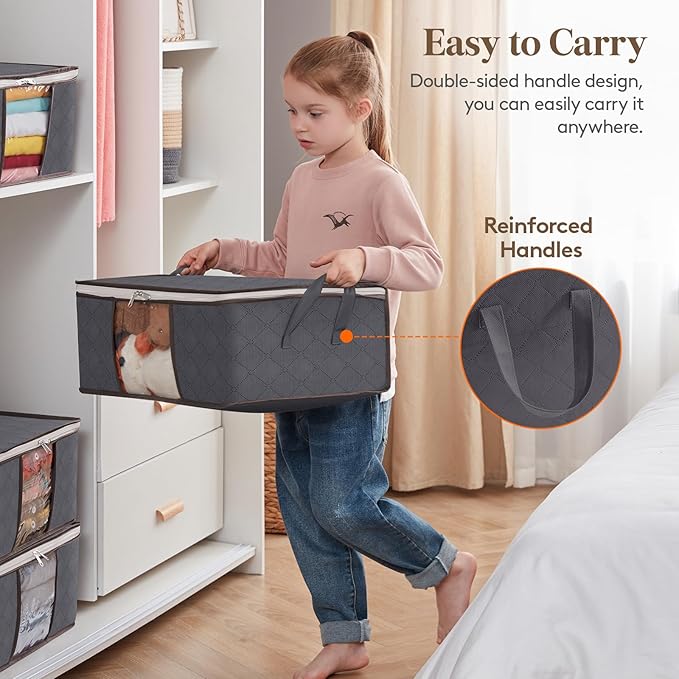 Lifewit 4 Pack 35L Clothes Storage Bins with Lids, Foldable Blanket Storage Bags with Zippers, Clear Window and Reinforced Handles, Closet and Organization for Clothing, Sweater, Comforter, Bedding