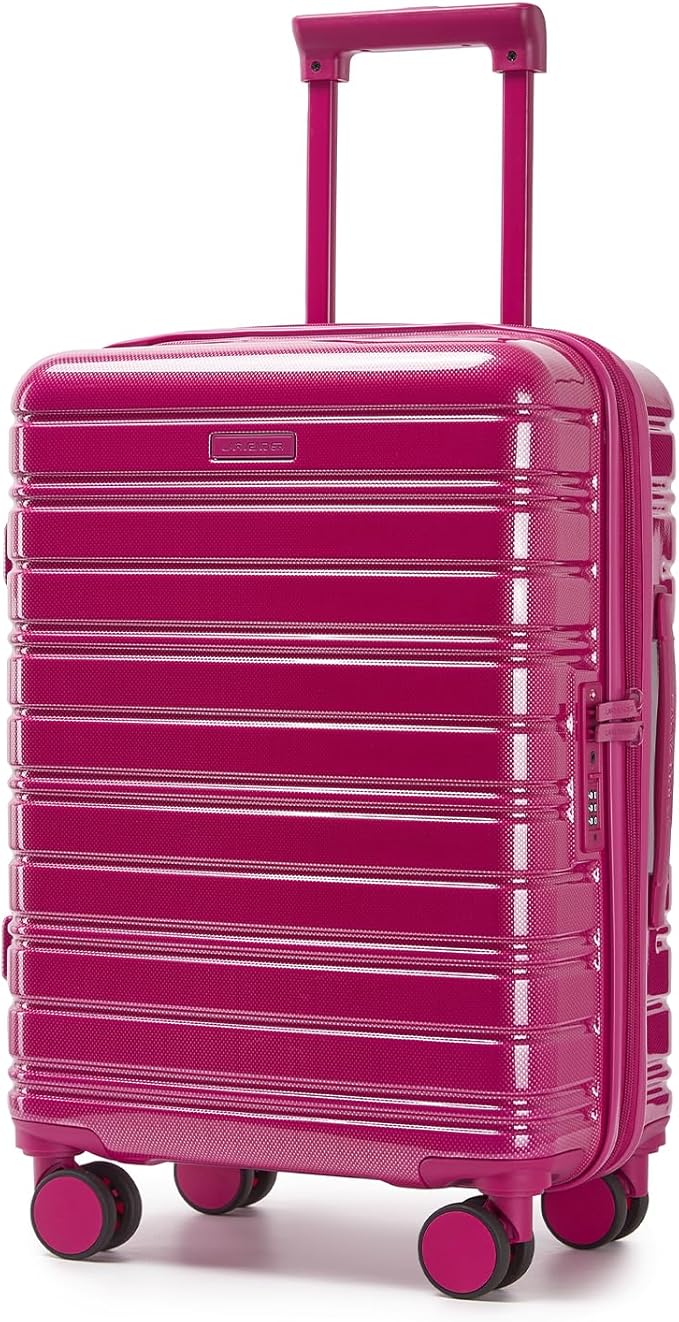 LARVENDER Carry On Luggage 22x14x9 Airline Approved, 20 Inch Expandable PC+ABS Hardside Suitcase Carry On Luggage with Spinner Wheels TSA Lock for Women Men (Very Berry)