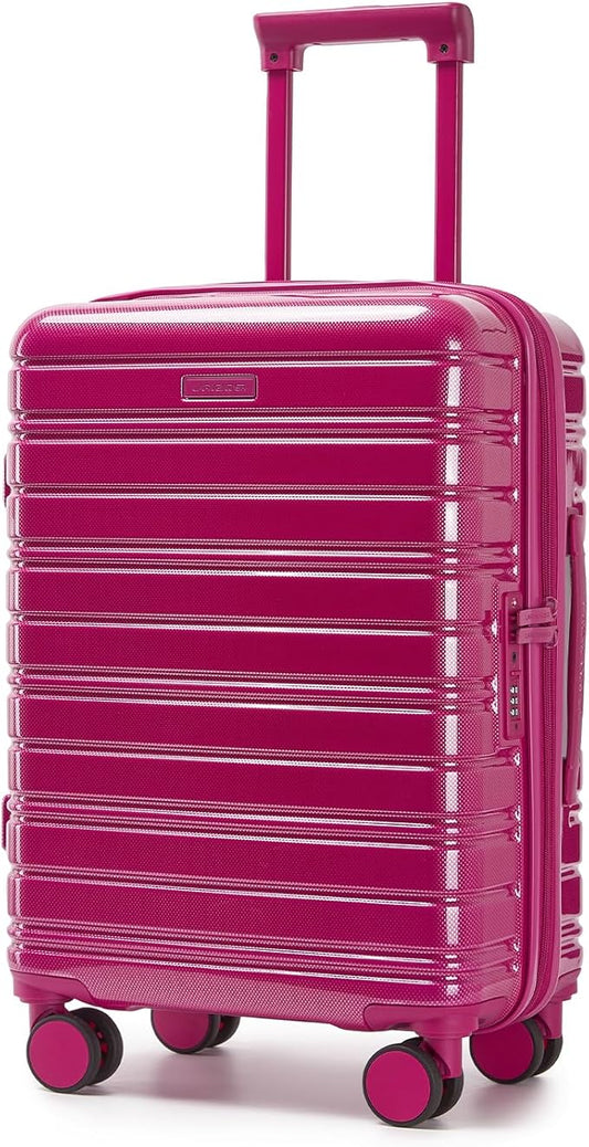 LARVENDER Carry On Luggage 22x14x9 Airline Approved, 20 Inch Expandable PC+ABS Hardside Suitcase Carry On Luggage with Spinner Wheels TSA Lock for Women Men (Very Berry)