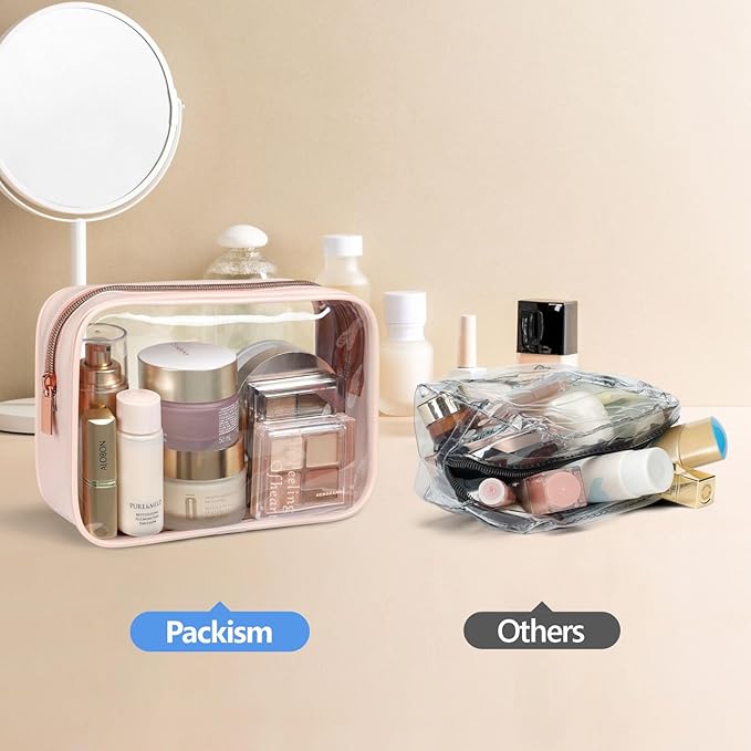 F-color TSA Approved Toiletry Bag 3 Pack Medium - Clear Makeup Bag Travel Quart Size for Women Men, Clear Cosmetic Bag Airport Airline Compliant Carry on Bag, Nude Pink