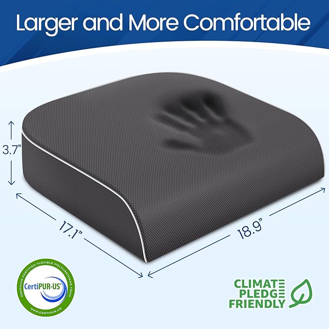 Seat Cushion for Tailbone Pain Relief, Office Chair Cushion, Memory Foam Large Chair Cushion with Non-Slip Cover for Soft Support at Office Chair, Car Seat, Airplane Grey/2X-Large