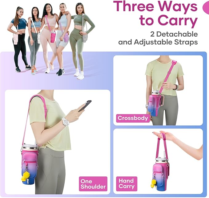 linmaya Water Bottle Carrier Bag for Stanley Cup 40/30oz with Phone Holder Pockets,Neoprene Water Bottle Cross-body Bag with Adjustable Shoulder & Hand Strap Stanley Cup Accessories