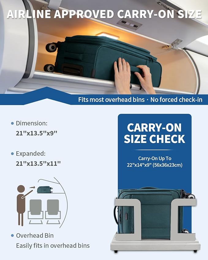 ECOHUB Carry On Luggage Airline Approved, 20 Inch Softside Carry On Suitcase with Spring Shock-Absorbing Spinner Wheels, Lightweight Travel Luggage with TSA Lock, 22x14x9 Carry-On Bag