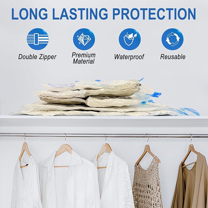 Vacuum Storage Bags with Hand Pump, Plastic Packaging Bags, 80% Space Saver Vacuum Seal Bags for Clothing, Travel Lugggage, Blankets, Comforters, 20 Combo