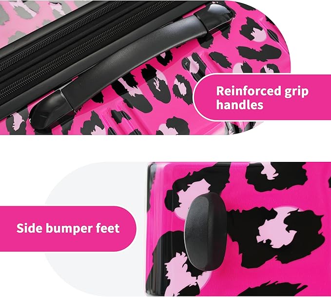 Merax Suitcase Set, Hardshell Luggage Sets 3 Piece with Spinner Wheels, Expandable Durable Suitcase with TSA Lock Lightweight 20" 24" 28", Hot Pink Leopard