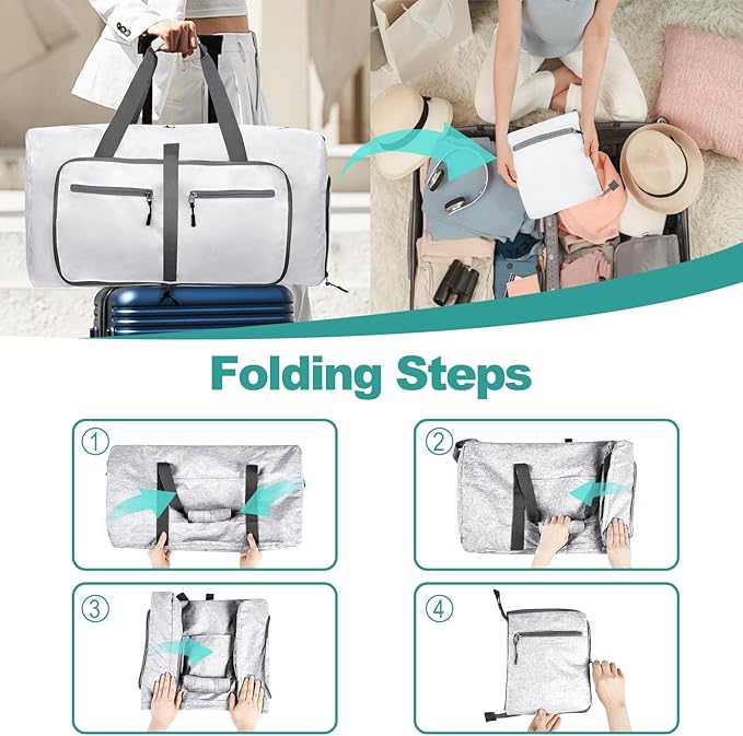 Dimayar 85L Travel Duffle Bag for Men Women - Foldable Duffel Bag with Shoes Compartment - Overnight Bags Waterproof & Tear Resistant(White)