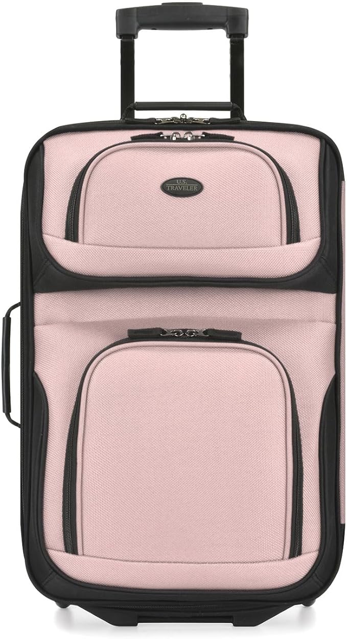 U.S. Traveler Rio Lightweight Softside Rolling Carry-on Suitcase, 2-Wheel Single, Pink