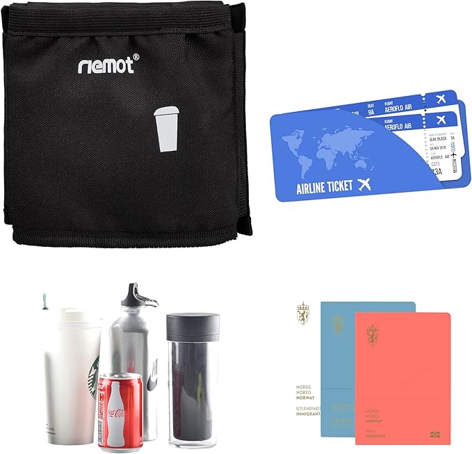 riemot Luggage Travel Cup Holder Free Hand Drink Carrier - Hold Two Coffee Mugs No Spill - Fits Roll on Suitcase Handles - Gifts for Flight Attendants Travelers Accessories Black