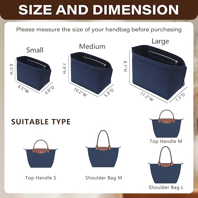 Fit Longchamp Organizer Insert, for Long Champ Le Pliage L Bag Handbag Women, with Cup Holder, Large/Dark Blue