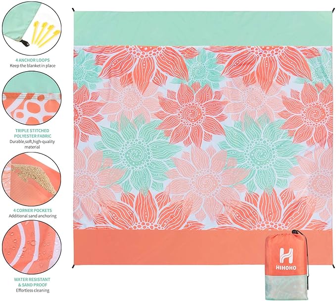 Beach Blanket Waterproof Sandproof Extra Large Beach Mat 79" X 83"/120"x108"for 1-8 Adults Quick Drying Durable Outdoor Picnic Mat for Beach Travel Camping Hiking