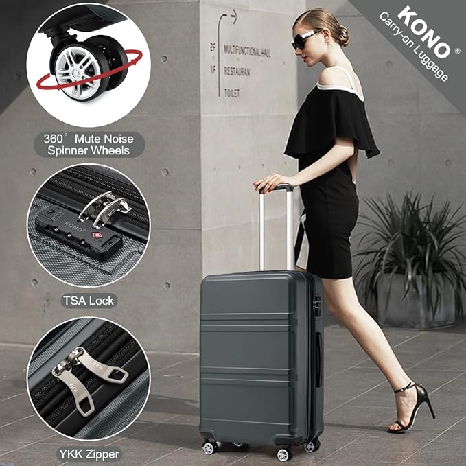 Kono 28 Inch Luggage Expandable Suitcase with Spinner Wheels TSA Lock Lightweight PC+ABS Hardside Large Checked Luggage Durable Rolling Suitcase Grey