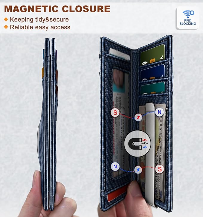 BULLIANT Men Airtag Wallet,Slim Wallet Money Clip Card Holder Magnetic Closure 12 Cards in Front Pocket RFID Blocking