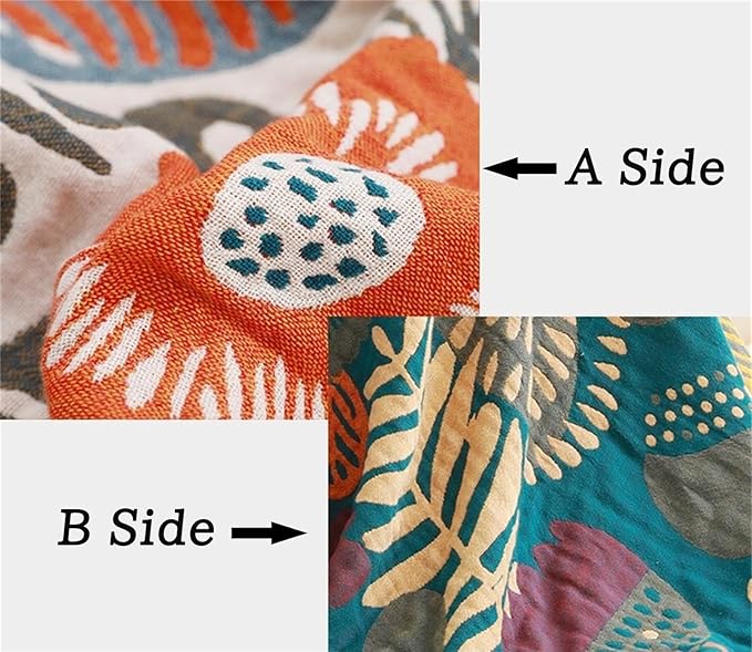 MSGKV Cotton Throw Blanket for Couch Bed 90''x98'', Floral Soft Farmhouse Blanket Spring Decorative Quilt Gifts for Women Muslin