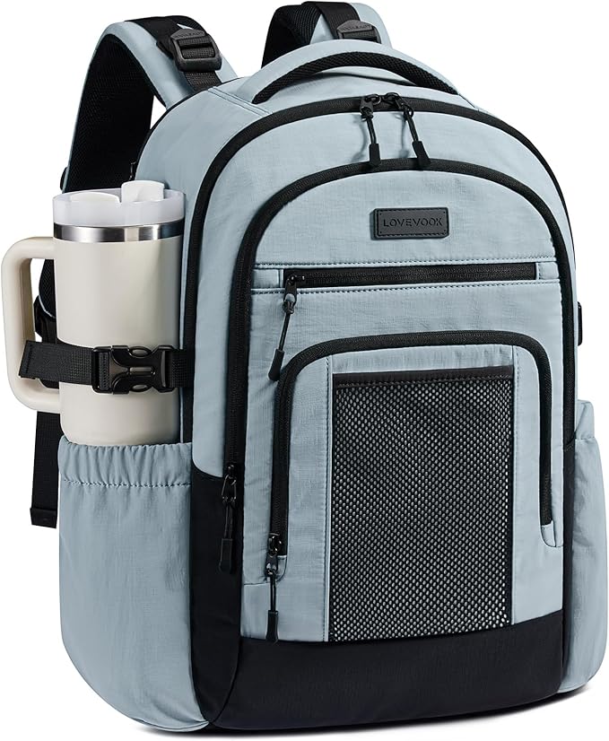 LOVEVOOK Laptop Backpack for Women with Large Cup Holder,15.6 Inch Work Computer Bag with Chest Buckle Back Pad Shoulder Buckle,Waterproof Business Backpack College Teacher Bag for Gift Travel