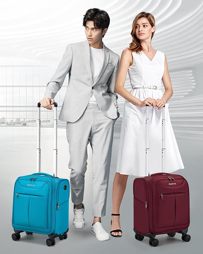 Hanke Underseat Carry On Luggage with Wheels, Lightweight Small Suitcase Airline Approved 16 Inch Softside Personal Item Travel Bag for Women Men, Compact Under Seat Luggage.(Caribbean Blue)
