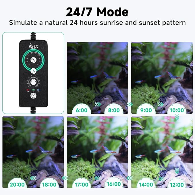 AQQA LED Aquarium Light, 24/7 & DIY Mode Full Spectrum Fish Tank Light | Adjustable Timer/Brightness, Extendable Bracket Aquarium Plant Light, Memory Function, IP68 Waterproof, for 12–18 Inch Tank