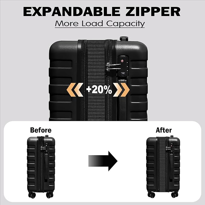 Zebra 20" Expandable Carry-On, Lightweight Hardshell Suitcase with Spinner Wheels, Black