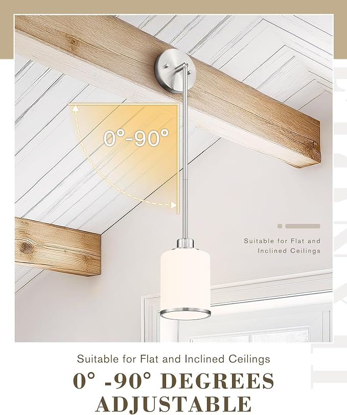 Beionxii Brushed Nickel Pendant Lights Kitchen Island 2 Pack,Hanging Lights | Milk Glass, Kitchen Pendant Lighting Over Island, Hanging Lights for Sink Dining Room Entryway, BX-PL02BN-2