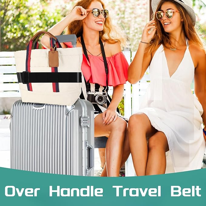 Slohif Luggage Straps for Suitcases Travel Belt Accessories Luggage Connector Identifiers 2 Pack Over Handle with Buckle Unique Nylon Adjustable Strap for Sleeping Bag Car Seat Black