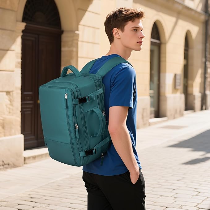 Hanples Personal Item Backpack,Travel Backpack for Women, 35L Carry on Backpack,17 Inch Laptop Backpack with USB Charging Port, Travel Essentials with 2 Toiletry Bags(Peacock Blue)