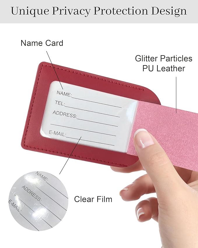 Luggage Tags for Suitcases, PU Leather Travel Tags for Luggage. (Claret Red)