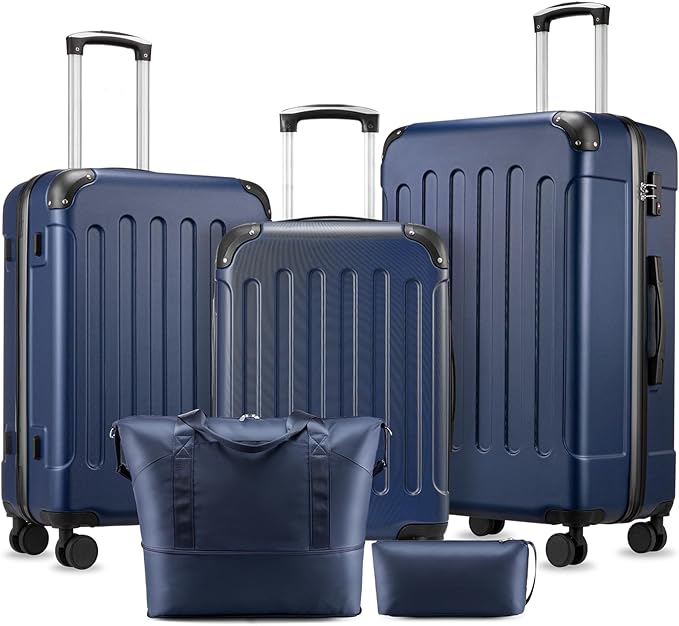 Luggage Sets 5 Piece, Hardside Suitcase with Wheels, TSA Approved, Blue