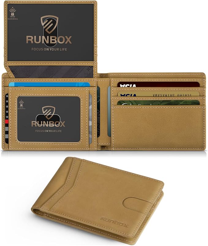 RUNBOX Wallet for Men Slim Rfid Leather 2 ID Window With Gift Box | Slim, Rfid, 2 ID Window, With Gift Box, Slim, Rfid