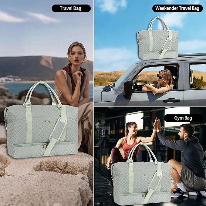 Weekender Bag, Large Travel Duffel Bag for Women, Carry on Overnight Bag with Shoe Compartment and Toiletry Bags