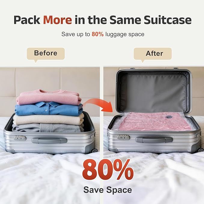 IDEATECH 15 Pack Travel Vacuum Bags with USB Pump, Space Saver Vacuum Seal Bags for Clothes, Compression Bags for Suitcase Packing & Carry-On Luggage, Easy to Load, Complete Travel Pack-5S+5M+5L