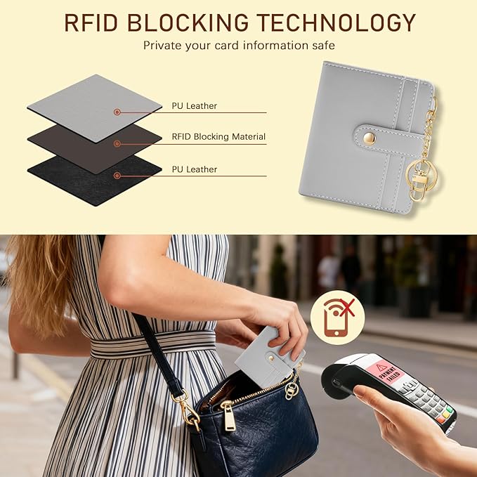 Jogjam Grey Rfid Ladies Wallet, Small Slim Thin Compact Credit Card Women Wallet, PU Leather Bifold Cash Zipper Coin Pocket ID Window for Female