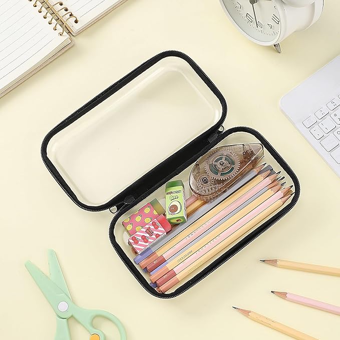 Sanwuta 6 Pcs Clear Hard Zipper Case Plastic Zipper Pouches Transparent Makeup Bag Pencil Case Pouches Toiletry Diaper Bag for Travel Toy Storage Organizer Bins(Black,7.48 x 3.94 x 2 Inch)