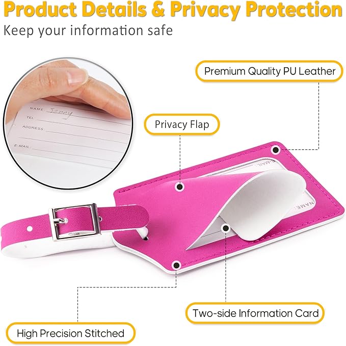 Travelambo Luggage Tags for Suitcases PU Leather Travel Tags Bag Tags Privacy Protection Travel Essentials