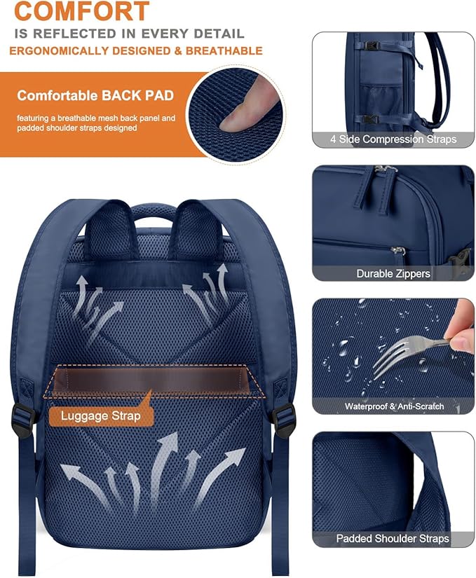 Capolo Travel Backpack for Women Men Waterproof Laptop Backpack Airlines Approved Carry On Backpack Bag Computer Bookbag for Business, Work, Traveling Fits 15.6 Inch Laptop(Dark Blue)