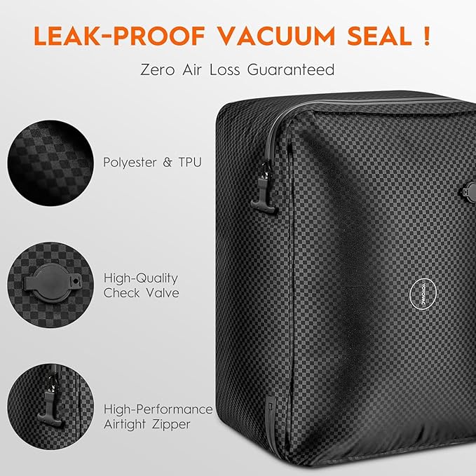 Vacuum Bags with Wireless Pump– Space Saver Compression Bags for Luggage, No Checked Baggage, Triple Your Luggage Space, IP68, Reusable, Fits 20/24/28 Inch Suitcase (3PC+Pump (No Tracker))