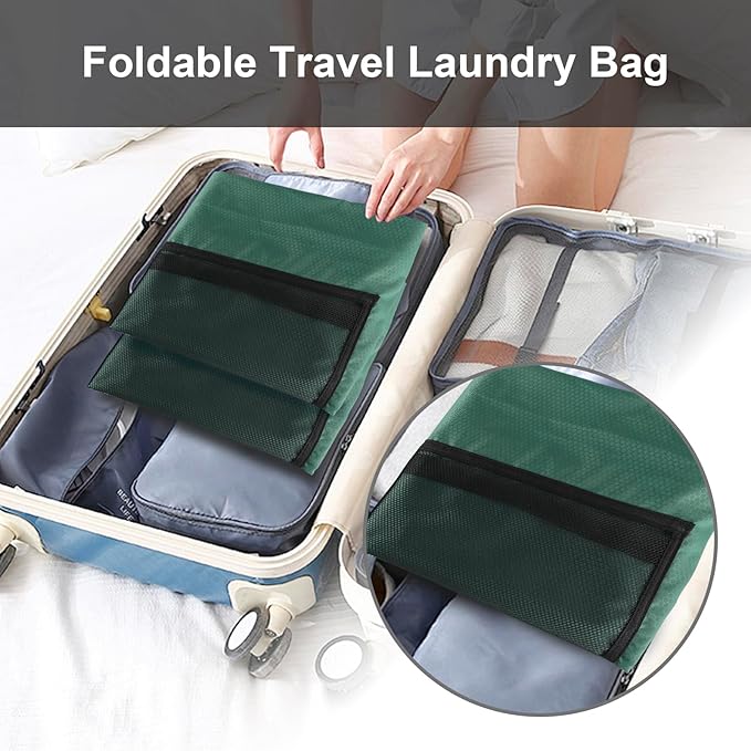 Laundry Bag Backpack Durable Laundry Bag with Shoulder Straps and Mesh Pockets Portable Laundry Dirty Clothes Hamper Bag for College Dorm (Green)
