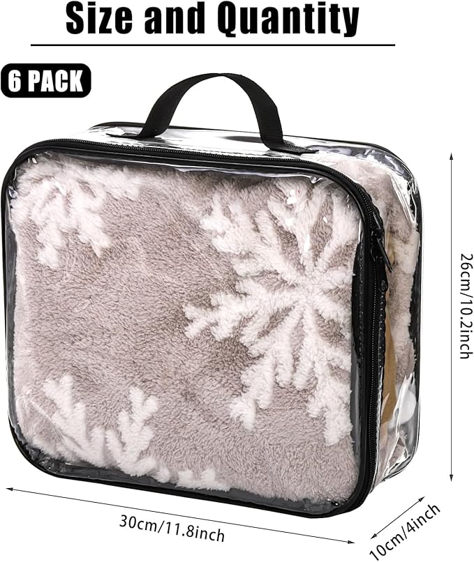 Fasmov 6 Pack Large Clear Travel Packing Cube, See-Through PVC Organizer, Vinyl Zippered Storage Bags Multipurpose Pouch with Handle for Suitcase Pants, Cashmere, Sweaters Shirts Dress Storage