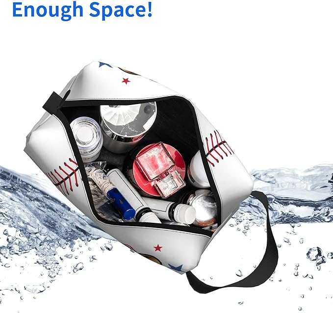Kids Travel Toiletry Bag for Boys Girls - Waterproof Makeup Pouch Hanging Cosmetic Wash Bags Dopp Kit Shaving Bag for Toiletries Accessories(Baseball)