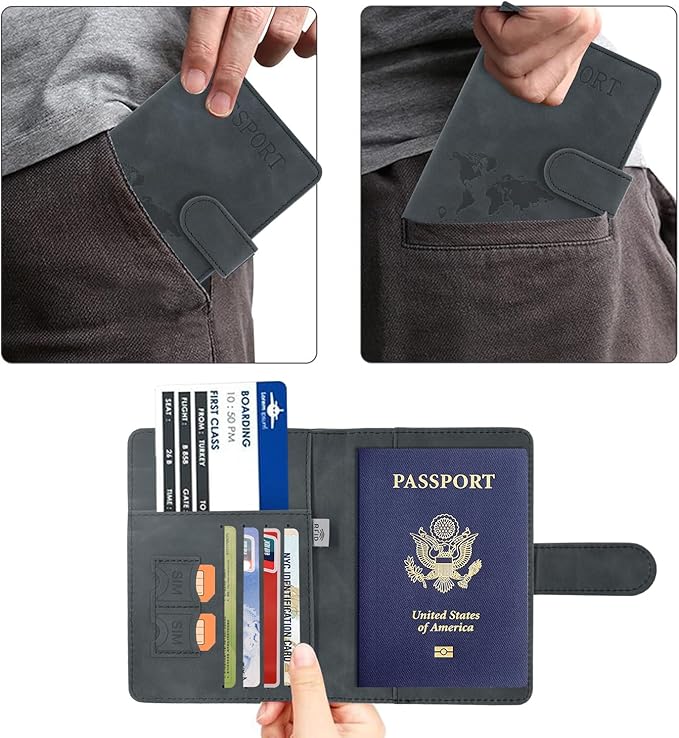 ACdream Passport Holder for Travel Essentials, Rfid Blocking Passport Wallet Cover Case for Travel Must Haves Accessories, Book Holders for Women/Men, Black