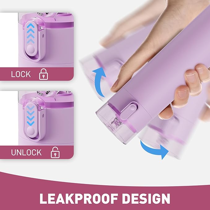 9oz Small Water Bottles with Straw, Mini Water Bottle with One-Hand Open Design, Leak-Proof Locking Lid for Hot&Cold Drinks, Small Travel Water Bottle - 100% Leakproof for School, Travel...(Lilac)