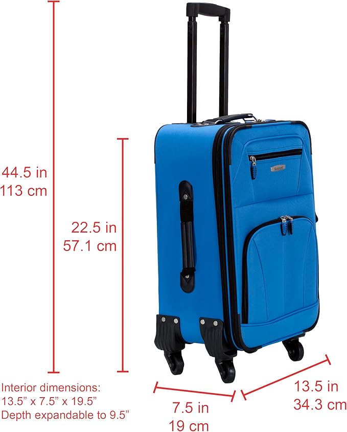 Rockland Pasadena Softside Spinner Wheel Luggage, Blue, Carry-On 20-Inch
