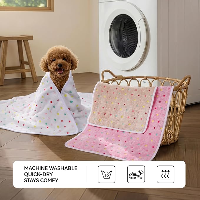 LINENLUX 1 Pack 3 Blankets Super Soft Fluffy Premium Fleece Dog Blankets for Puppy Cat Pet Blanket Flannel Throw Warm Sleep Polka Dot 40x31 inches