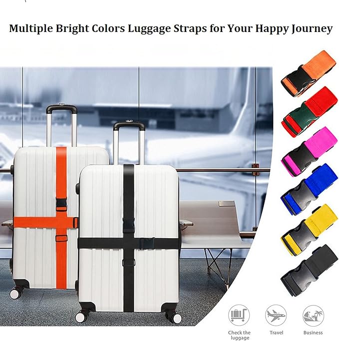 2 Pack Suitcase Straps, Bright Color Adjustable Luggage Belts, TSA Approved (Red)