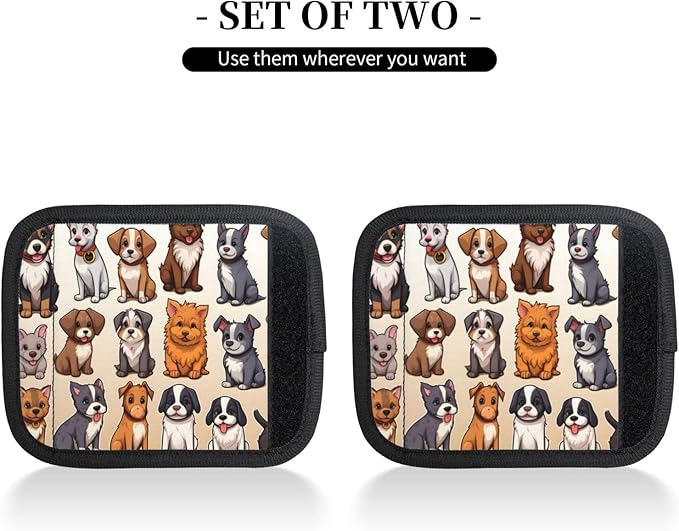 Luggage Handle Wraps Cartoon Dogs Pattern Luggage Identifiers Soft Neoprene Luggage Handle Wraps For Suitcase Trolley Handle Grip Cover 2 Pack Luggage Tags
