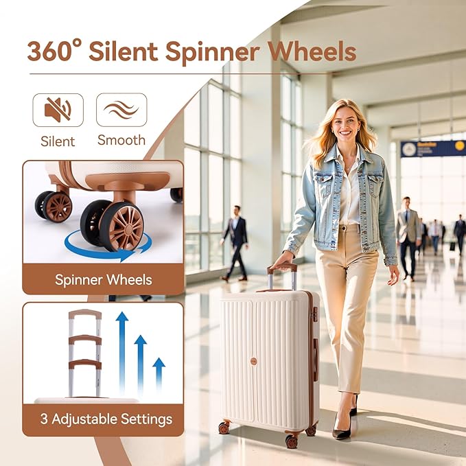 Hoteel Luggage Sets 6 Piece ABS+PC Hardside, 4-Year Warranty, Luggage Set with Spinner Wheels, TSA Lock, Lightweight Carry on Luggage, 16"/20"/24"/28" Suitcase with Duffel & Organizer, Beige