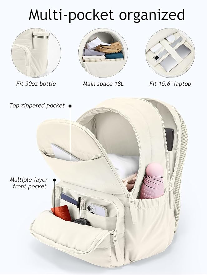 Travel Backpack for Women, 15.6 Inch Laptop Backpack, Quilted College Bookbag, Cute Work Backpacks, Water Resistant