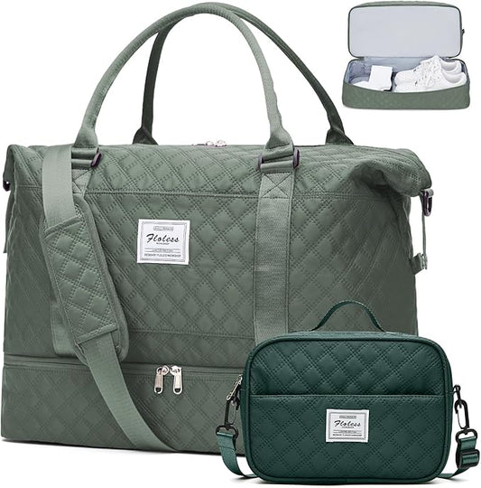 Weekender Bags for Women, Carry on Overnight Weekend Travel Duffel Bag with Shoes Compartment &Toiletry Bag, Personal Item Bag for Travel Business Trips Sport Hospital