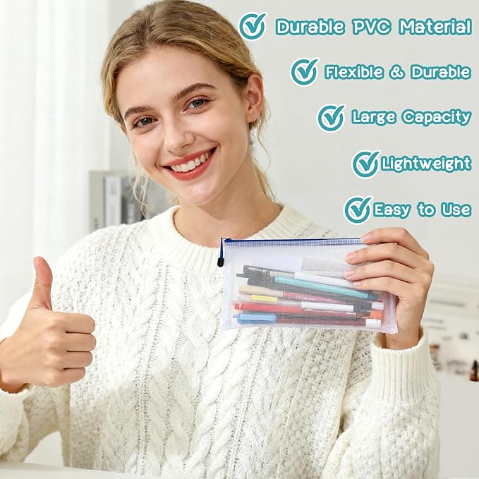 Mesh Zipper Pouch Bags - 5Pack A6 Waterproof Small Zipper Bags 4.7x9.3 Inch Clear Mesh Storage Pouches Assorted Colors for Home, Office, School, Travel, Receipts, Puzzles, Pencil, Cosmetic