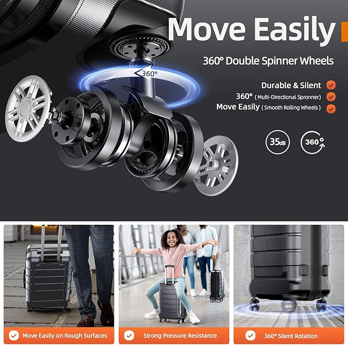 SHOWKOO Luggage Sets Expandable 100% PC Durable Suitcase Double Wheels TSA Lock Gray