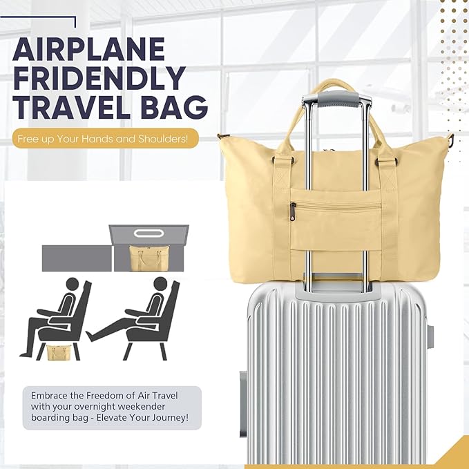 Travel Duffle Bag, Weekender Travel Bag Men Small Gym Bag for Women, Hospital Bag for Labor and Delivery, Overnight Bag Luggage Bag with Trolley Sleeve, Airplane Travel Essentials for Flying(Yellow)