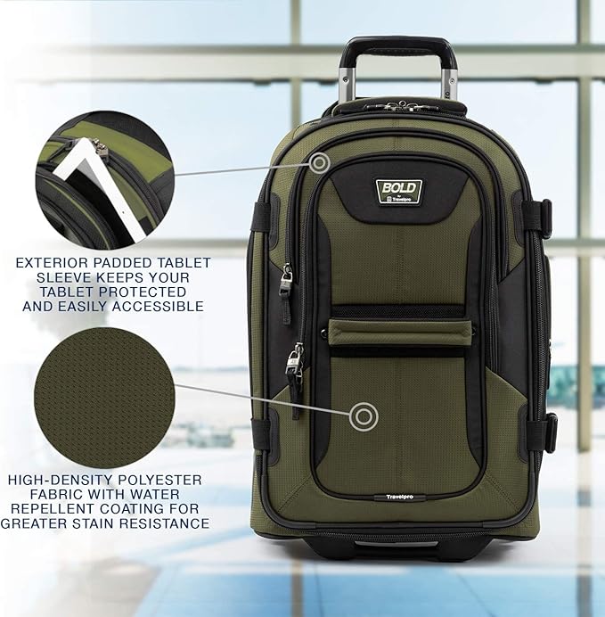 Travelpro Bold Softside Expandable Carry on Rollaboard Luggage, Carry on 22-Inch, Olive Green/Black